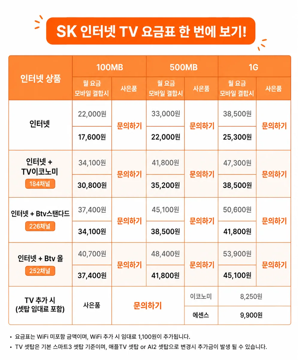 세종인터넷요금 안내 이미지